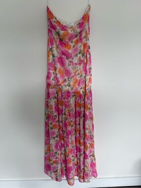 Floral Pink & Orange Strapless Maxi Dress